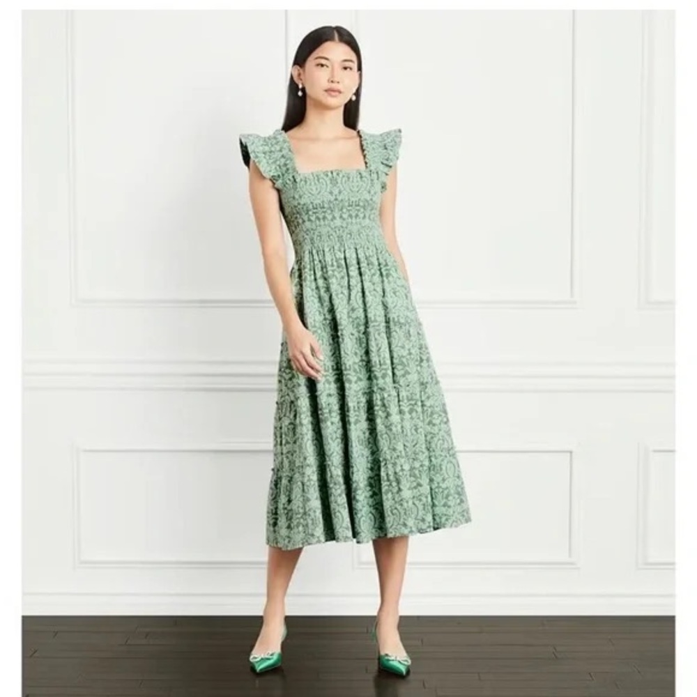 Hill House Nap Dress in Green Jacquard Size S